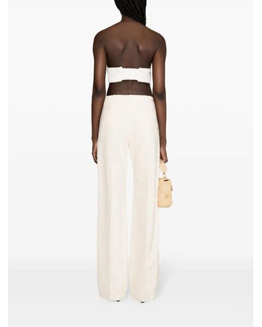 Valentino Garavani White Beige Toile Iconographe Flocked Tailored Trousers - Women's - Cotton/viscose/silk