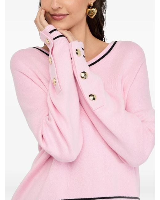 Liu Jo Pink Gestreiftes Sweatshirt mit Zierknöpfen