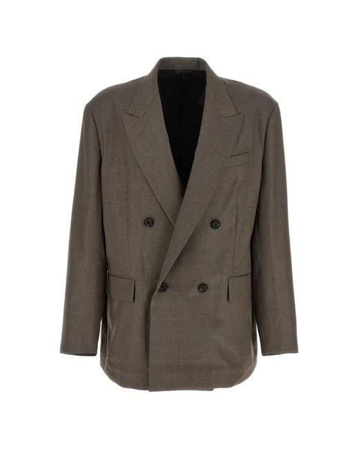 stein Gray Double-Breasted Peak-Lapels Blazer for men