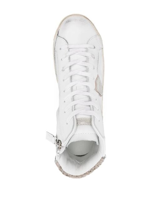 Philippe Model White Distressed High-Top Leather Sneakers