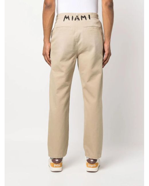 Palm Angels Natural Logo-print Chino Trousers for men
