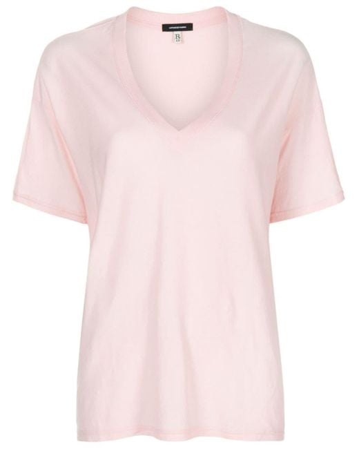 R13 Pink V-neck Short-sleeve T-shirt