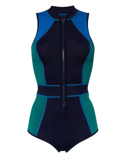 Duskii Blue Tank Spring Colour-block Swimsuit
