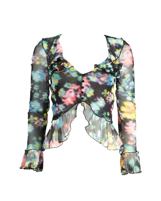 Desigual Green Floral-Print Ruffled Blouse