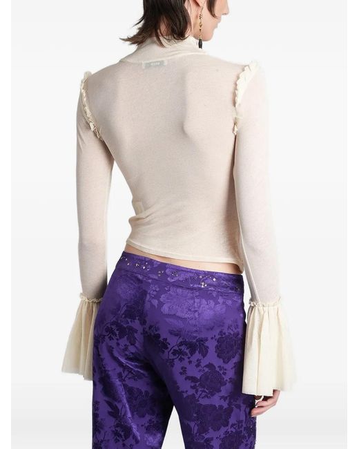 Siedres Blue Cut-Out Pussy-Bow Top
