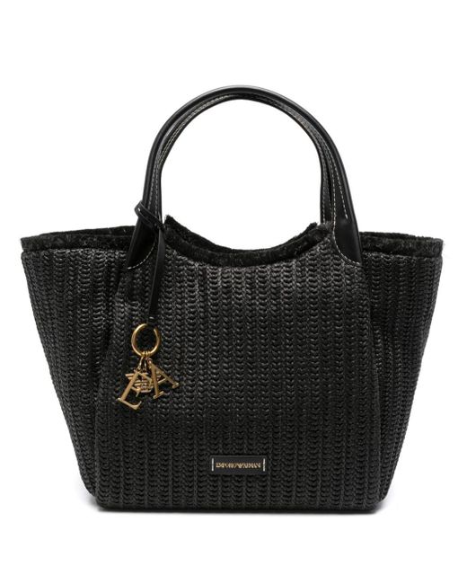 Emporio Armani Logo-charm Interwoven Tote Bag in Black | Lyst UK