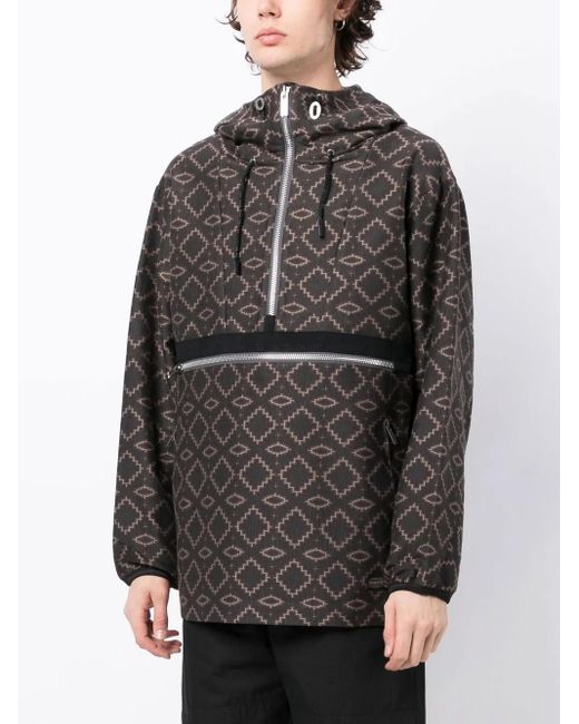 White Mountaineering Black Geometric Pattern Half-Zipped Jacket for men