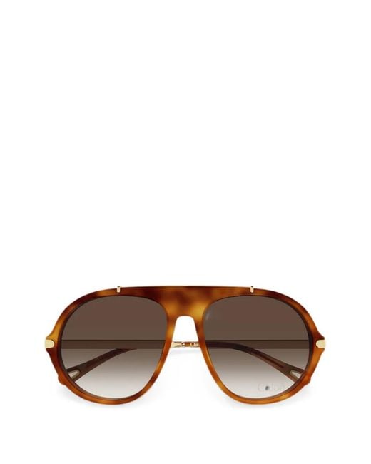 Chloé Brown Tortoiseshell-Effect Pilot-Frame Sunglasses