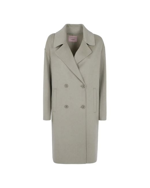 Twinset Gray Double-Breasted Notched-Lapels Coat