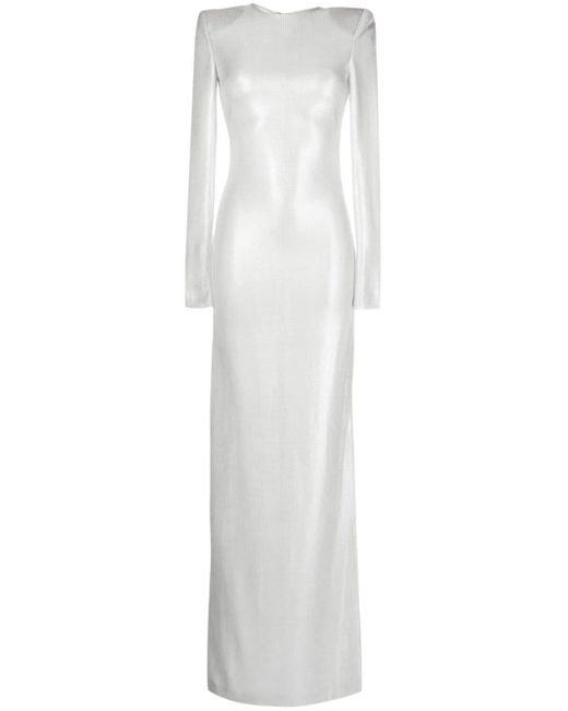 Galvan White Frieze Iridescent-effect Long Dress