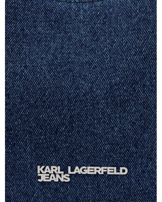 Karl Lagerfeld Blue Denim-Panelled Curved Tote Bag
