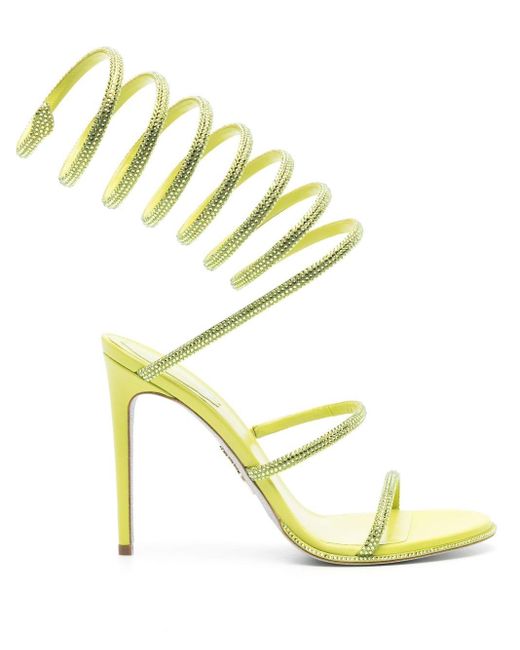 Rene Caovilla Metallic Yellow 105mm Crystal-embellished Sandals - Women's - Calf Leather/satin