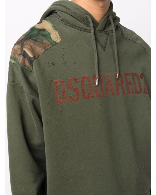 DSquared² Green Logo-Print Cotton Hoodie for men