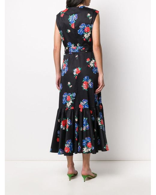 Tory Burch Cotton Floral-print Sleeveless Flounce Wrap Dress in Black ...