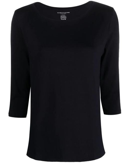 Majestic Filatures Black Boat-Neck Jersey Top