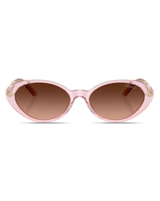 Versace Brown Greca-plaque Oval-frame Sunglasses