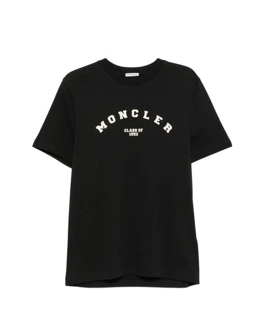 Moncler Black T-Shirt À Manches Courtes Et Logo Imprimé for men