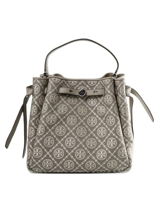 Tory Burch Gray Romy T Monogram Bucket Bag