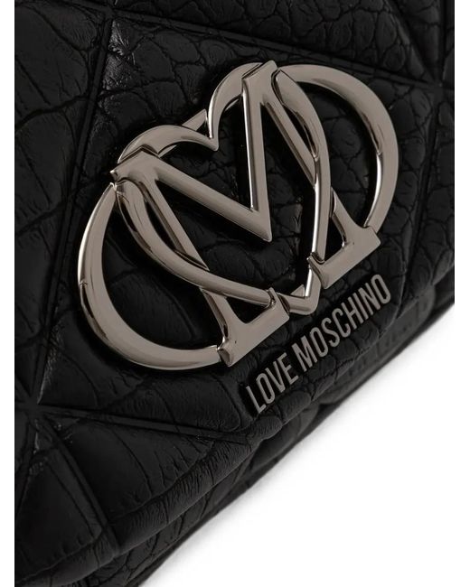 Love Moschino Black Croc-Effect Quilted Backpack