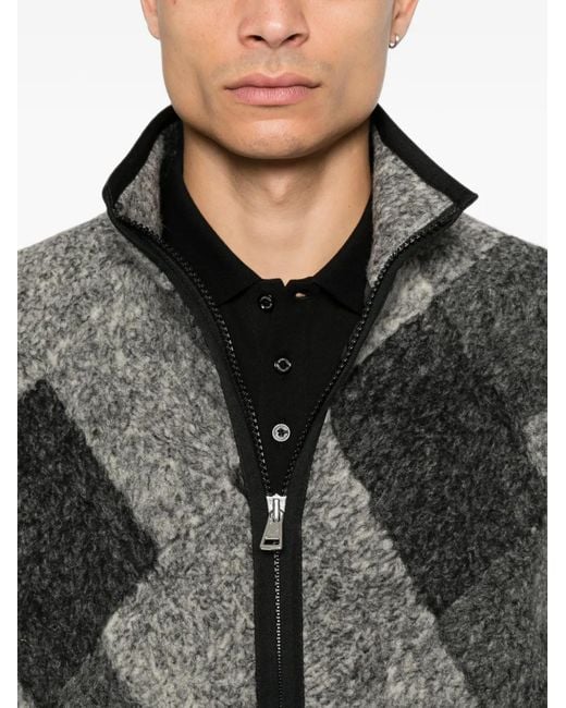 Moncler Black Argyle-Check-Pattern Zip-Up Jacket for men