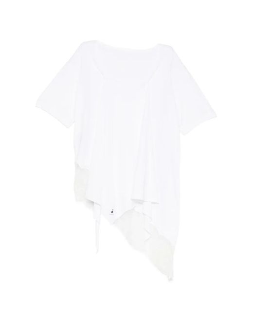 Pushbutton White Asymmetric Laced T-Shirt