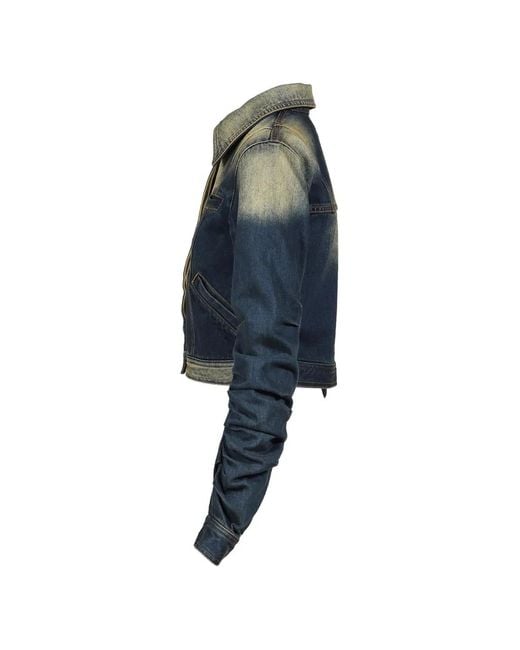 VIVAMUS Blue Bleached Ruched-Sleeve Denim Jacket
