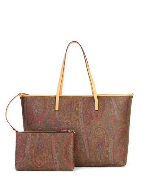 Etro Brown Large Paisley Jacquard Shopper Tote Bag