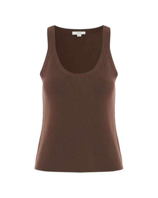 Vince Brown Scoop-Neck Ribbed Tank Top