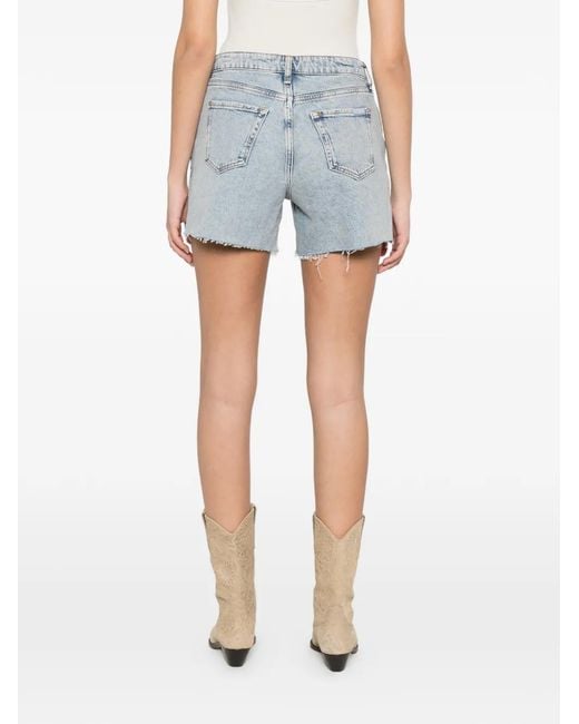 7 For All Mankind Blue Monroe Raw-Cut Denim Shorts