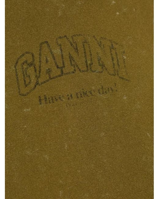 Ganni Green Logo-Print Washed T-Shirt
