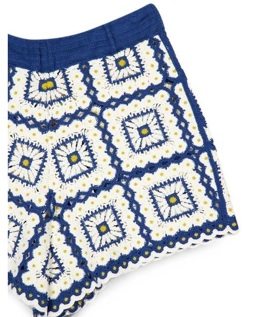 ALÉMAIS Blue Dolly Patchwork Crochet Shorts