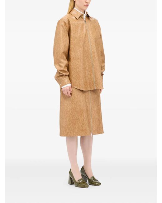 MSGM Natural Zip-Front Midi Skirt