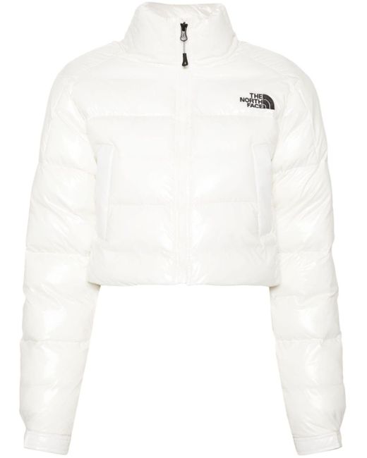 The North Face Logoembroidered Cropped Puffer Jacket in White Lyst