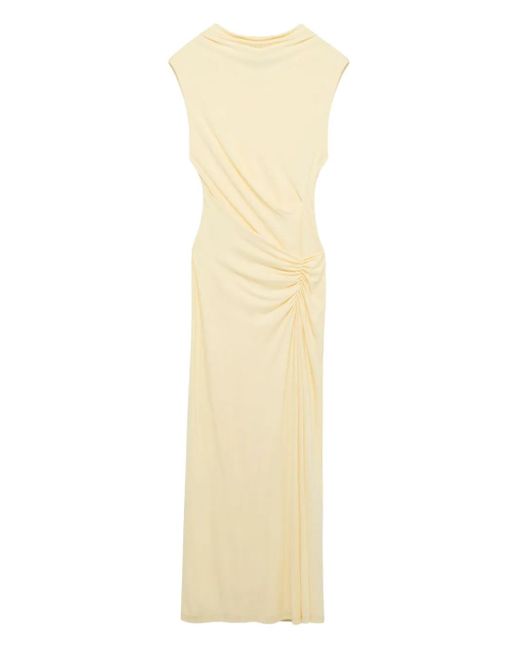 Jonathan Simkhai White Acacia Cowl-Neck Gathered Maxi Dress