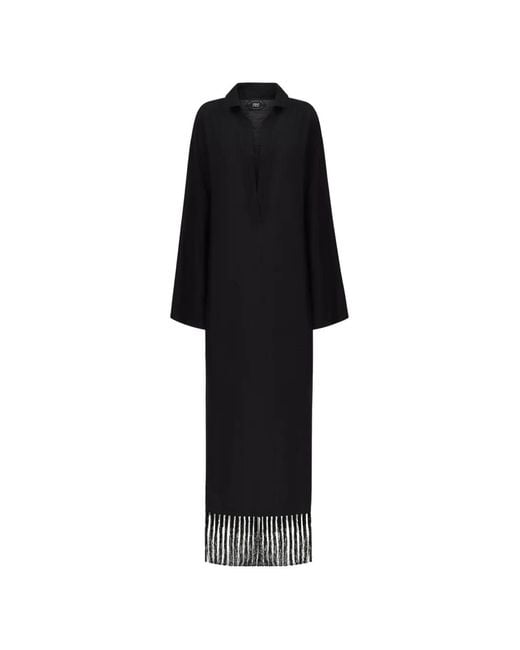 Taller Marmo Black Bordighera Fringed-Hem Maxi Dress