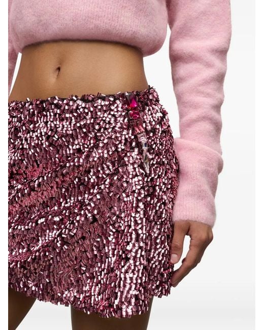 Area Red Crystal Sequin Mini Skirt