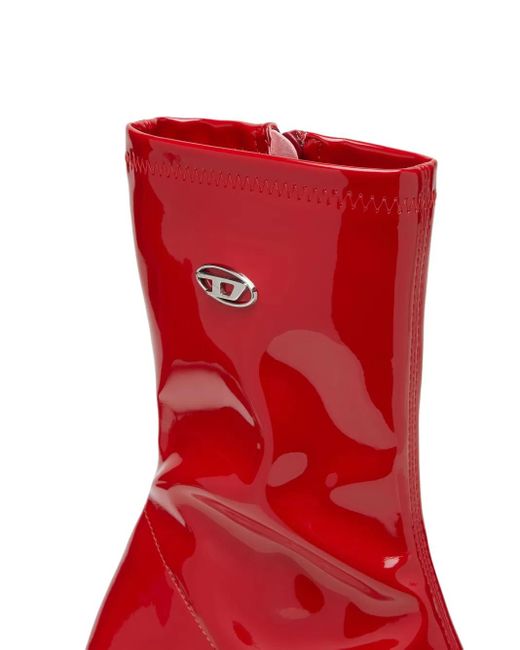 DIESEL Red 75Mm Amber Logo-Plaque Ankle Boots