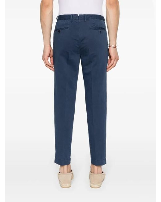 Incotex Blue Pleat-Detail Cropped Trousers for men