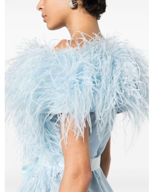 Huishan Zhang Blue Angelina Feather-trim Midi Dress