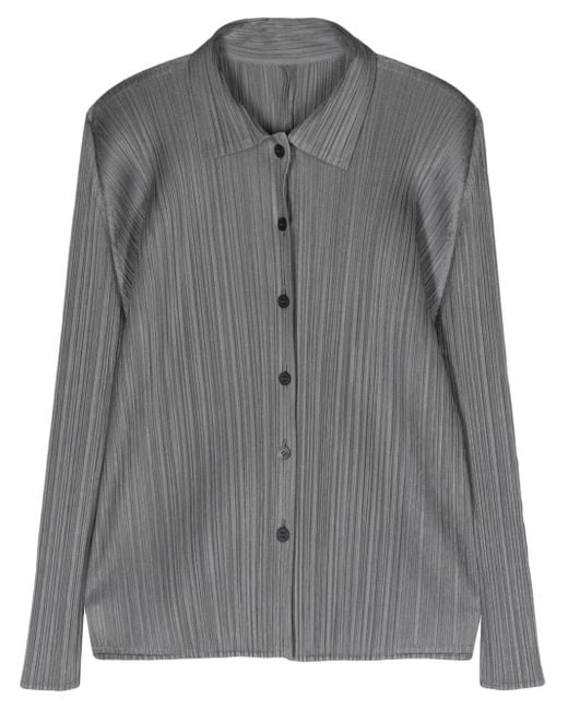 Pleats Please Issey Miyake Gray Classic-collar Plissé Shirt
