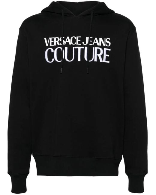 Versace Jeans Couture Black Logo-Embroidered Cotton Jersey Hoodie for men