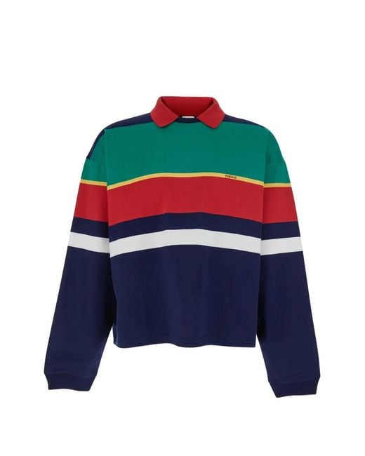 Versace Blue Sweatshirt "Strips" With Logo Print Details On The Front for men