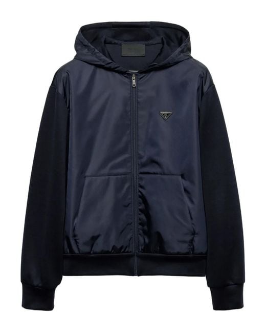 Prada Blue Drawstring-Hood Zip-Up Jacket for men