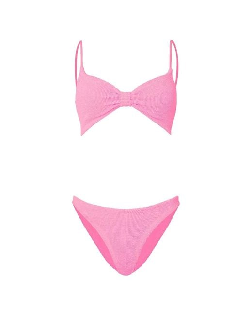 Hunza G Pink Alicia Crinkle-Effect Bikini