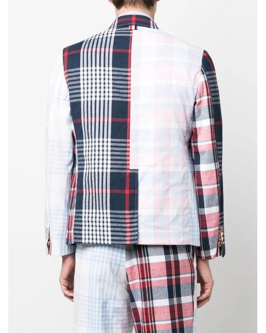 Thom Browne Red Patchwork Plaid-Print Blazer for men