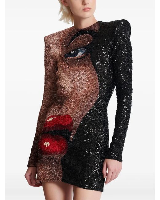 Balmain Red Partial Face Short Dress