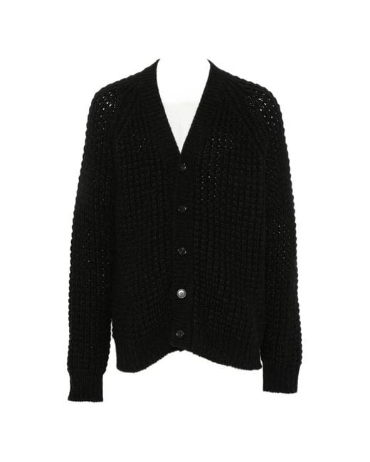 Roberto Collina Black Waffle-Knit Raglan-Sleeve Cardigan for men