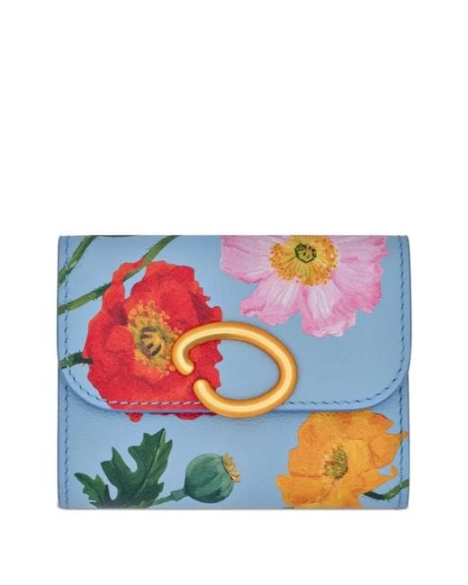 Oscar de la Renta Blue Poppy-Printed Trifold Wallet