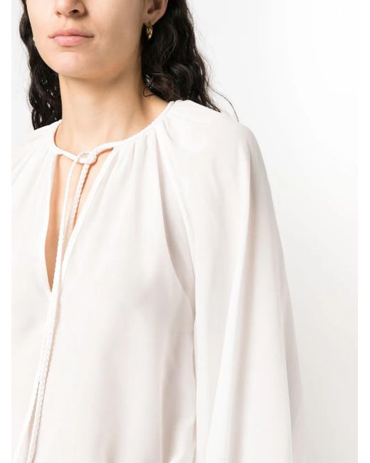 PHAEONIA White Self-Tie Silk Blouse