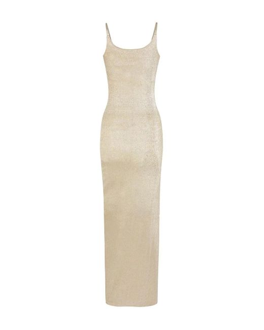 Rabanne Natural Long Dress With Decorative Buttons